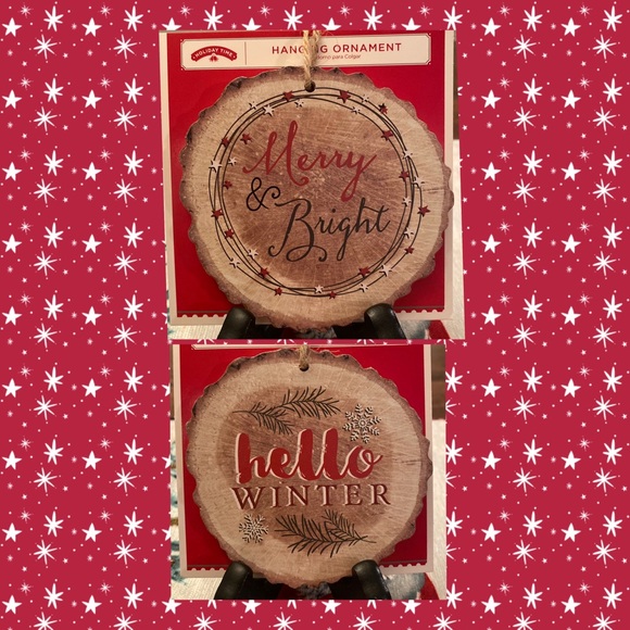 Vintage Retro Rustic Themed Christmas Wood Slices Hanging Ornaments Set of 12 - Picture 9 of 12